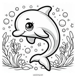 Cute Cartoon Dolphin Coloring For Kids