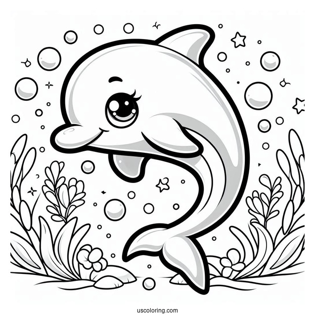 Cute Cartoon Dolphin Coloring For Kids