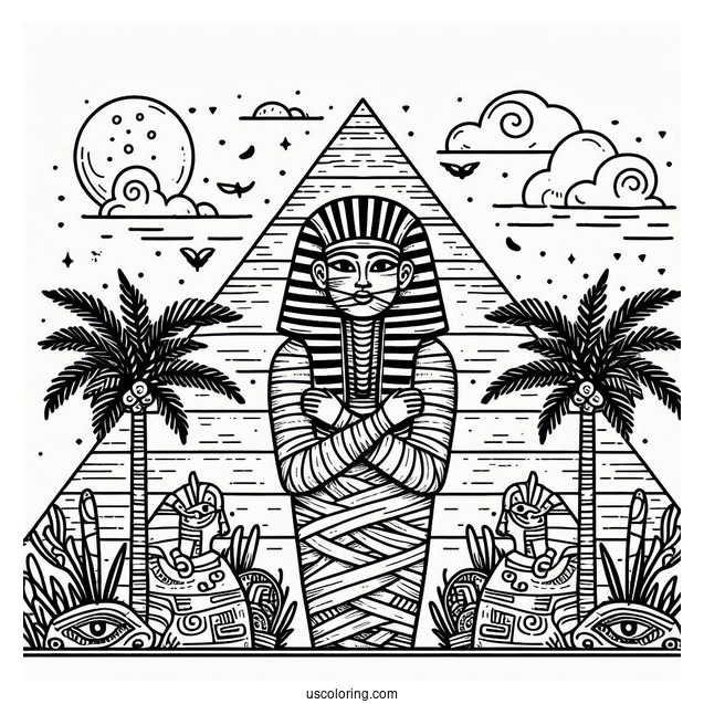 Egyptian Mummy Coloring Page Outside The Pyramid