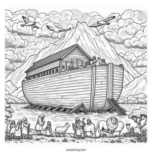 Noah's Ark Coloring Page Of Building The Ark With His Sons