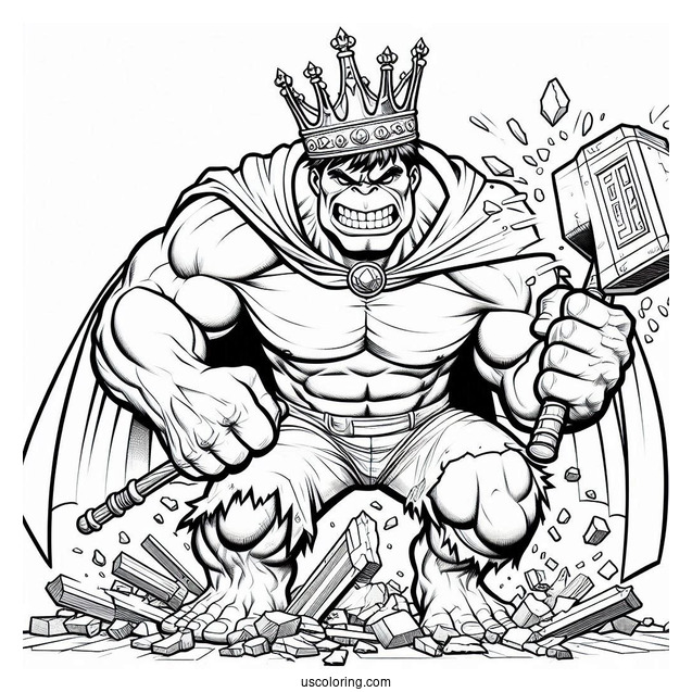 Hulk Coloring Page Smashing A Building For Kids