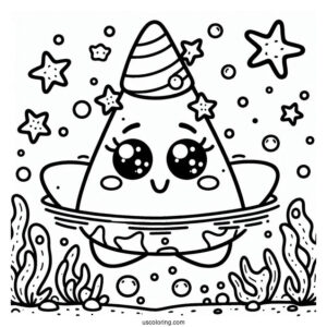 Cute Patrick Star Coloring Page Swimming For Kids