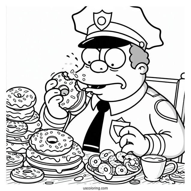Simpsons Coloring Pages Of Chief Wiggum Eating A Donut