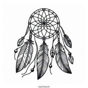 Native American Coloring Page Of Dreamcatcher With Long Feather