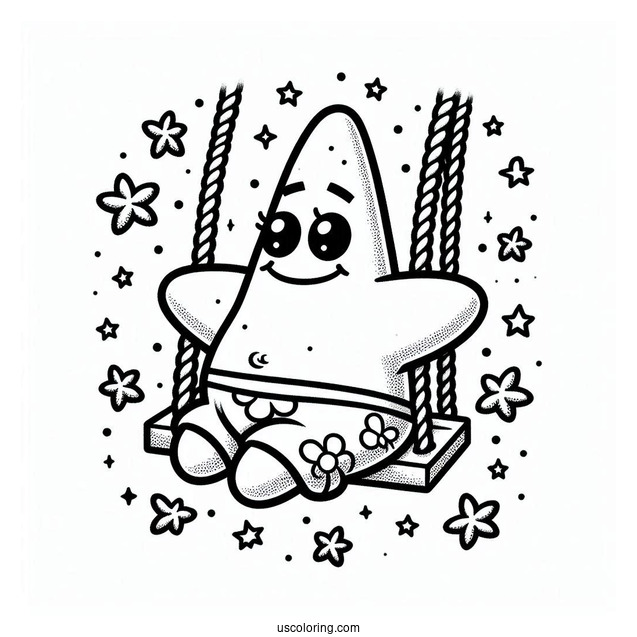 Detailed Patrick Star Coloring Page On A Swing