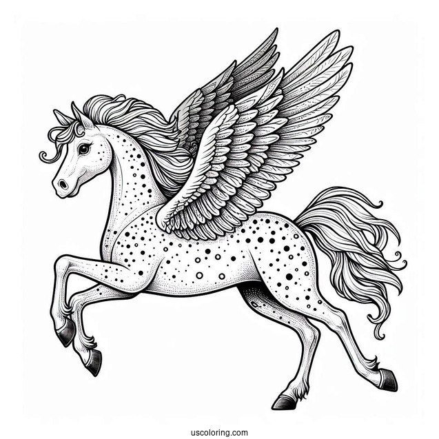 Spotted Pegasus Coloring Page Flying
