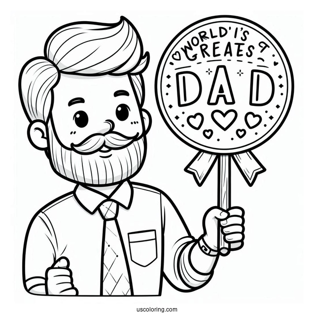Father's Day Coloring Page Of Cartoon Father Holding World s Greatest Dad Sign