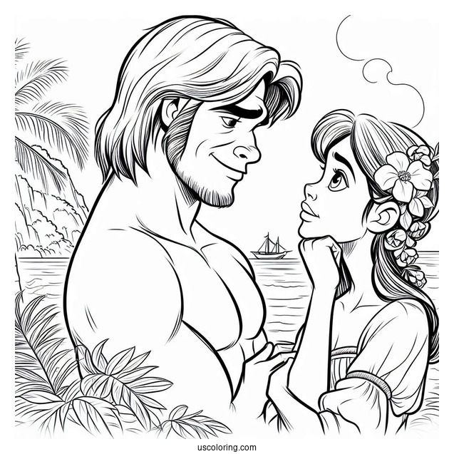 Tarzan Coloring Page Looking Lovingly At Jane