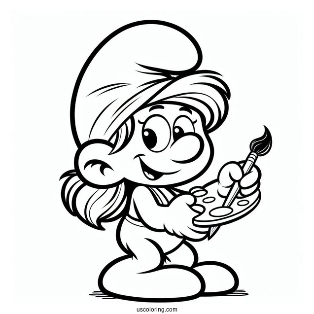 Painter Smurf Coloring In For Kids