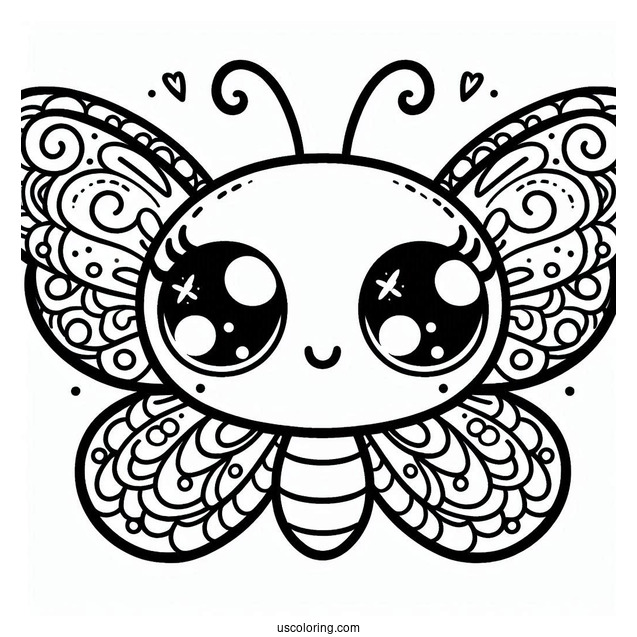 Cute Cartoon Butterfly With Large Eyes Coloring Page