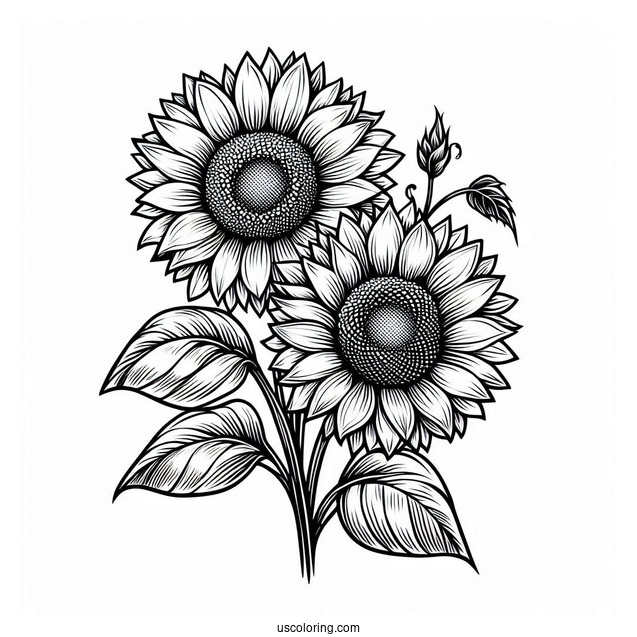 Two Smiling Sunflowers To Color In