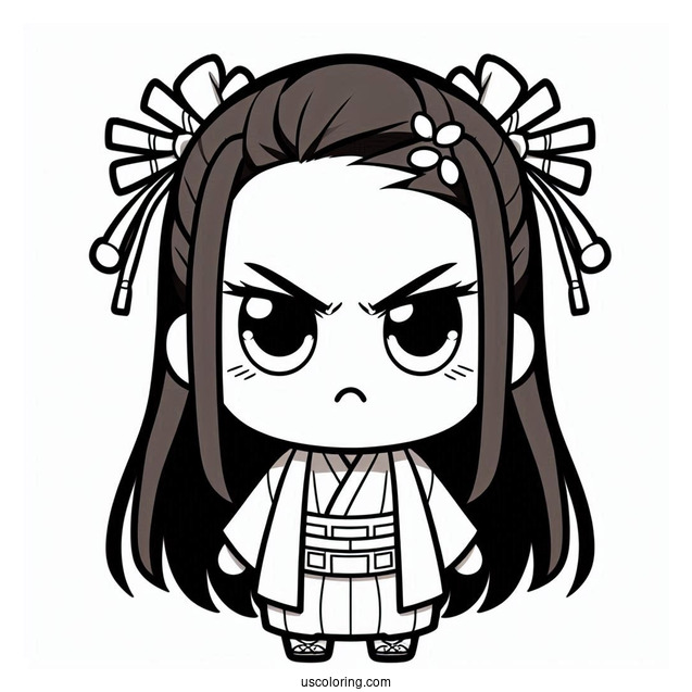 Angry Chibi Nezuko Coloring Page For Preschoolers