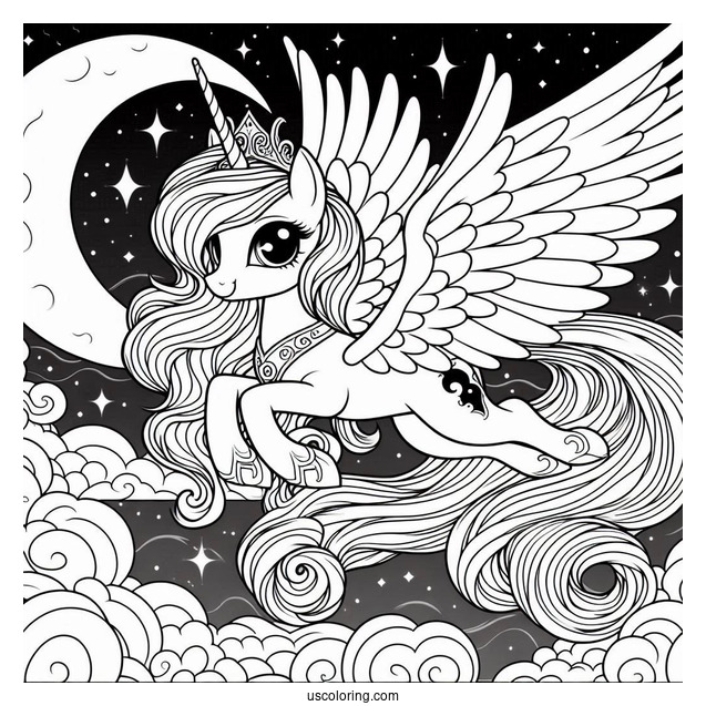 Princess Luna Coloring Page Flying At Night For Kids