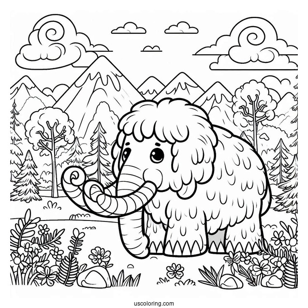 Cute Coloring Page Mammoth In Nature
