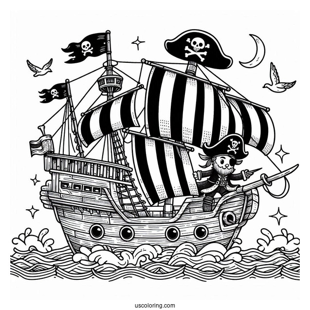 Detailed Pirate Coloring Page Ship At Sea
