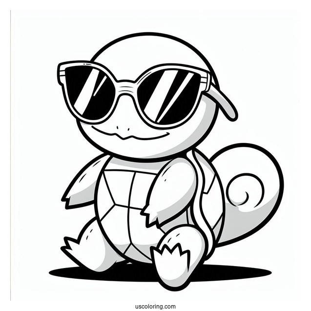 Squirtle Coloring Page With Pikachu Wearing Sunglasses