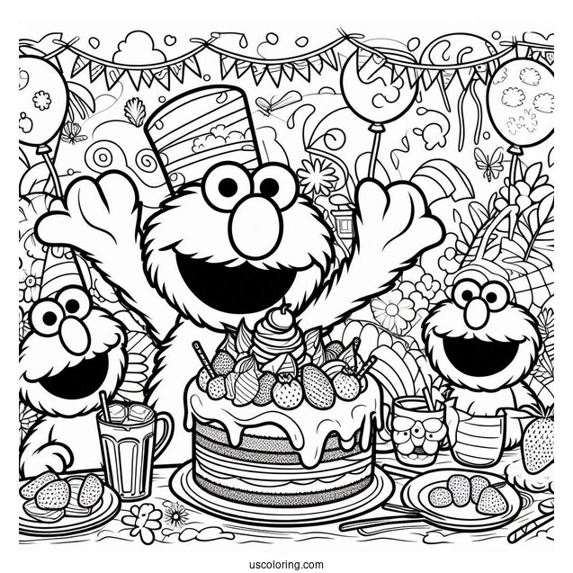 Coloring Sheet Of Elmo and Sesame Street Friends