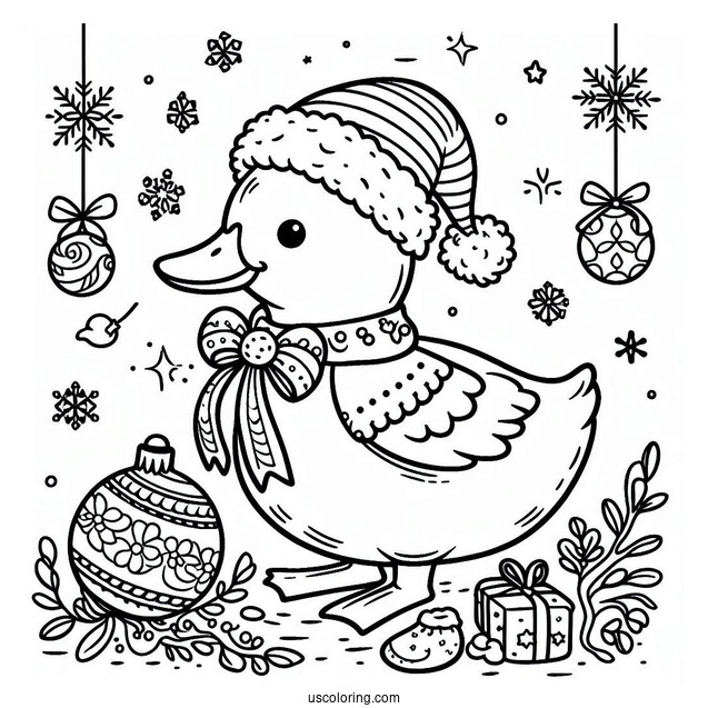 Christmas Themed Duck To Color