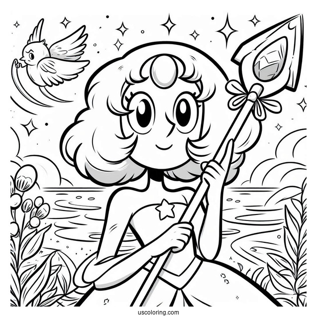 Steven Universe Coloring Page Of Simple Pearl Holding Spear