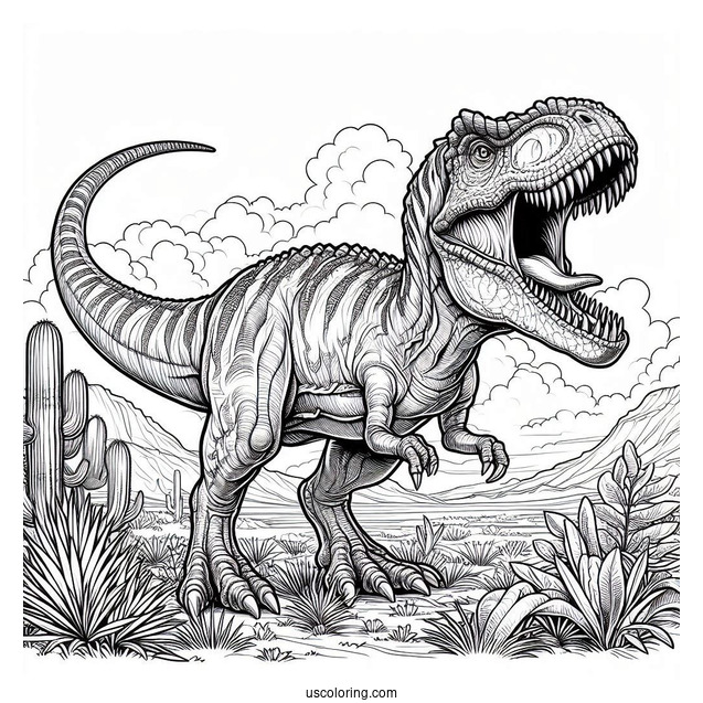 Dinosaur Coloring Page Of Detailed Roaring Tarbosaurus