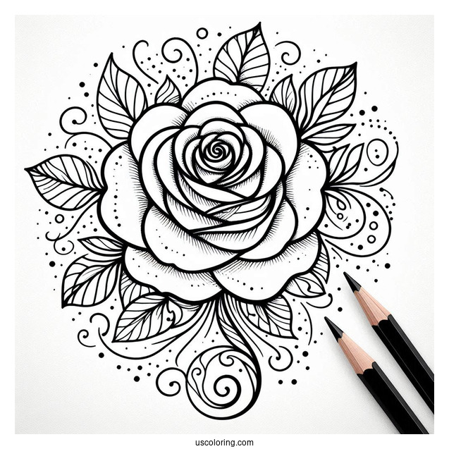 Abstract Rose Drawing To Color