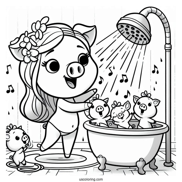 Sing Coloring Page Of Rosita Singing In The Shower While Bathing Piglets