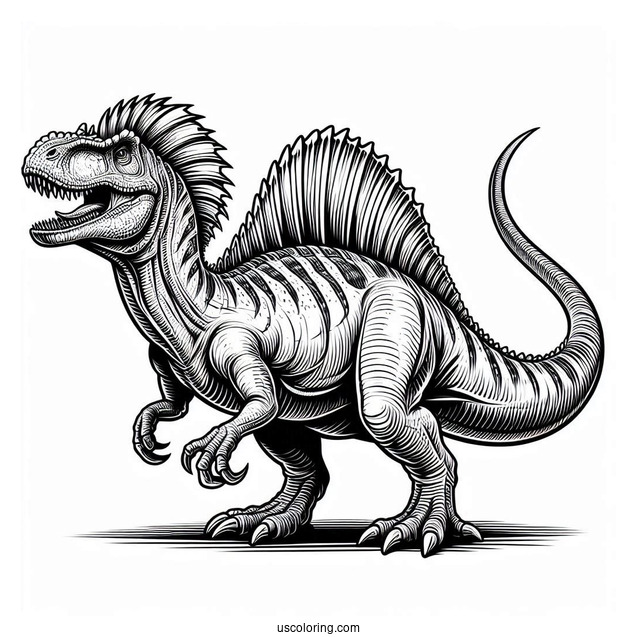 Side View Of Spinosaurus Coloring Page With Sharp Teeth And Claws
