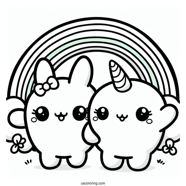 Kawaii Blue Rainbow Friends Coloring Page Waving