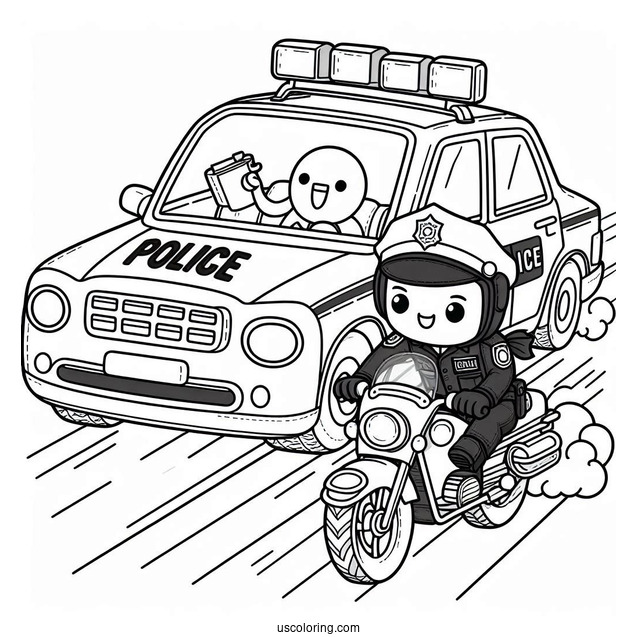 Police Car Coloring Page Chasing A Criminal On A Motorcycle