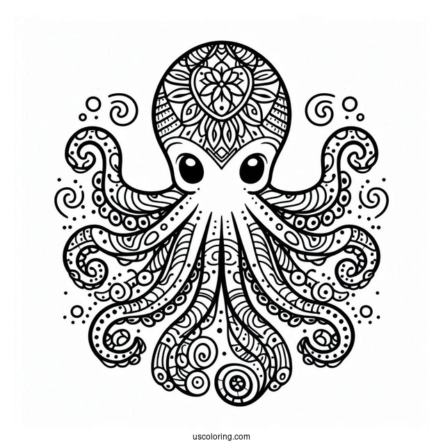 Easy Mandala Octopus Coloring Page