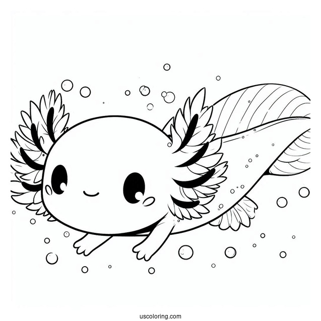 Chibi Axolotl Coloring Page Swimming For Kids