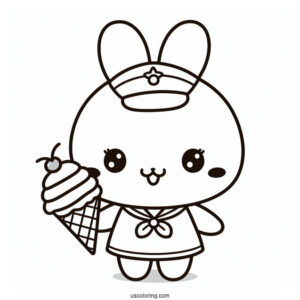Cute Pochacco Coloring Page In Sailor Outfit Holding Ice Cream Cone For Kids