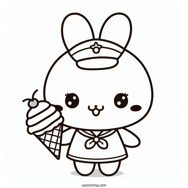 Cute Pochacco Coloring Page In Sailor Outfit Holding Ice Cream Cone For Kids