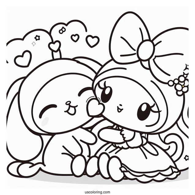 My Melody Coloring Page Getting Kiss From Flat