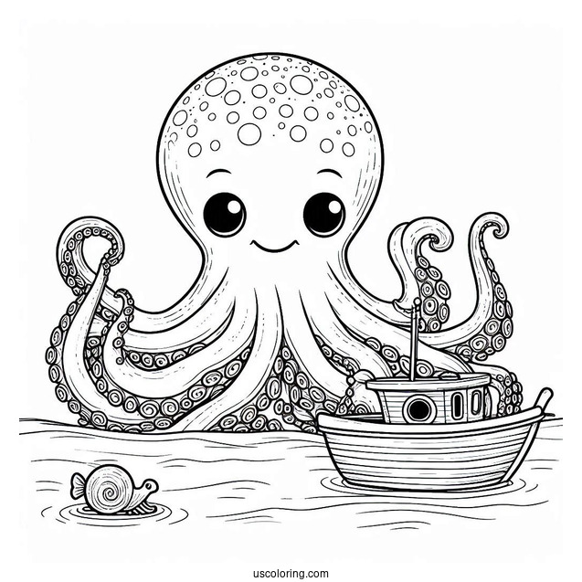 Gian Octopus Coloring Page Peering At Boat