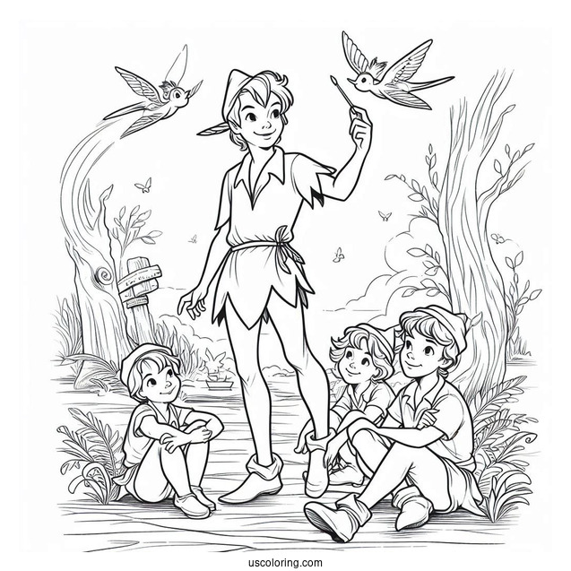 Coloring Page Of Peter Pan And The Lost Boys