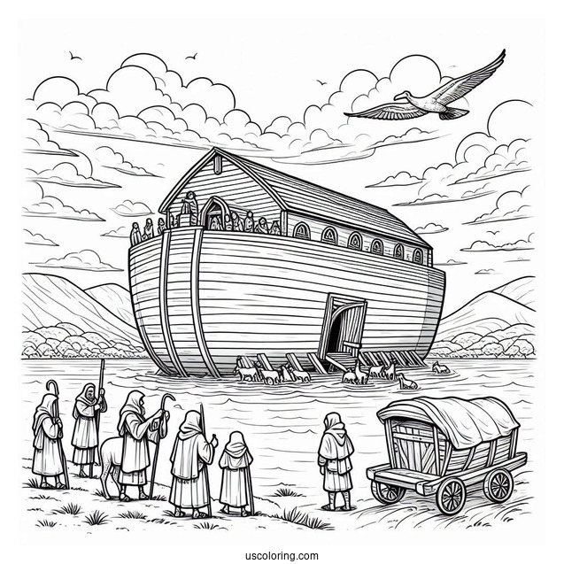 Noah's Ark Coloring Page Of Building The Ark With His Sons