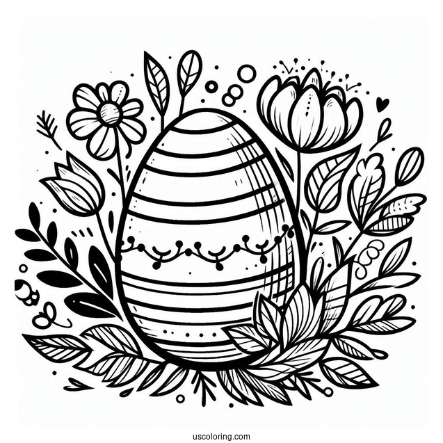 Easter Egg With Stripes And Flowers Coloring Sheet