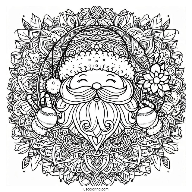 Simple Santa Mandala Coloring Page For Adults