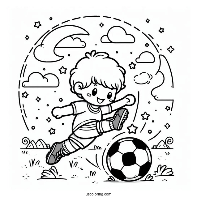 Little Soccer Coloring Page Kicking Soccer Ball For Kids