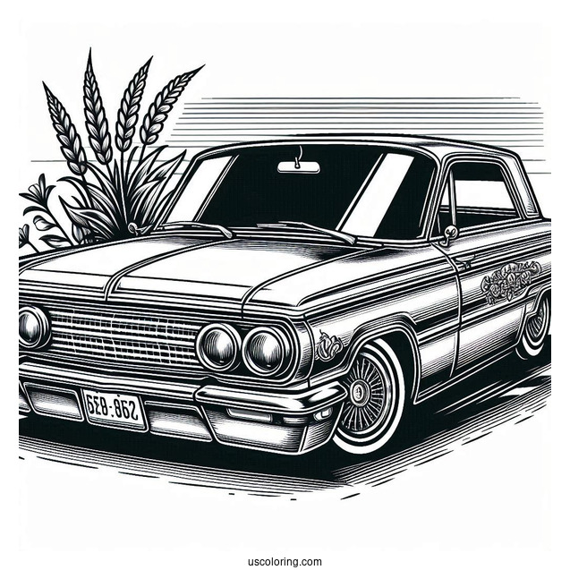 Detailed Lowrider Coloring Page Vintage Car