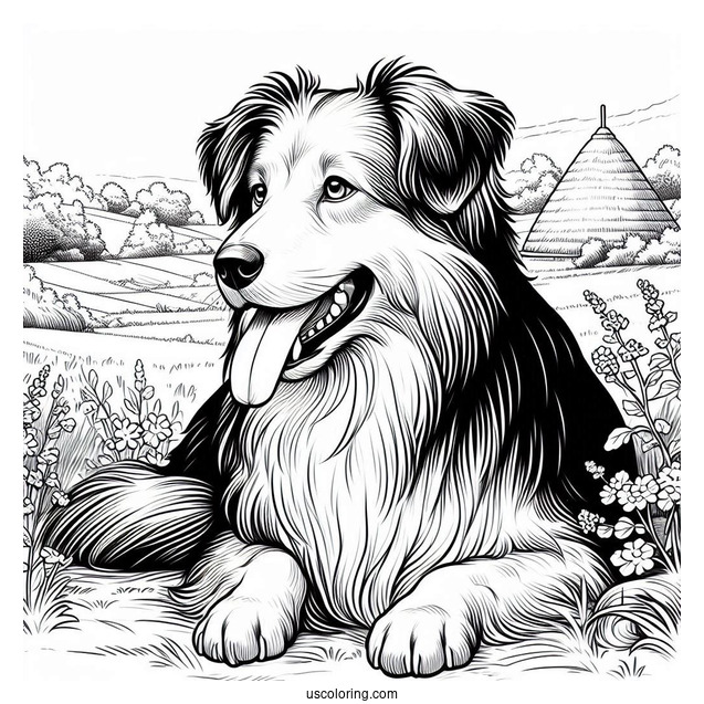 Sheepdog Resting In Field To Color