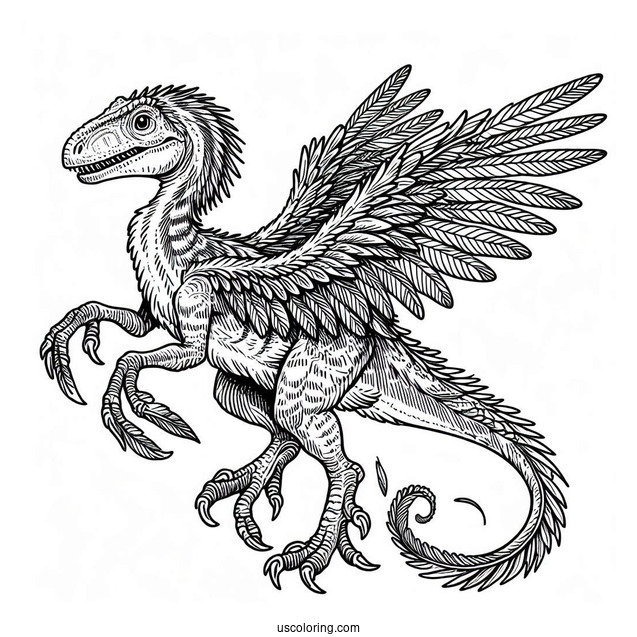 Feathery Velociraptor Coloring Sheet