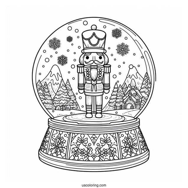 Nutcracker Snow Globe Coloring Page With Snow