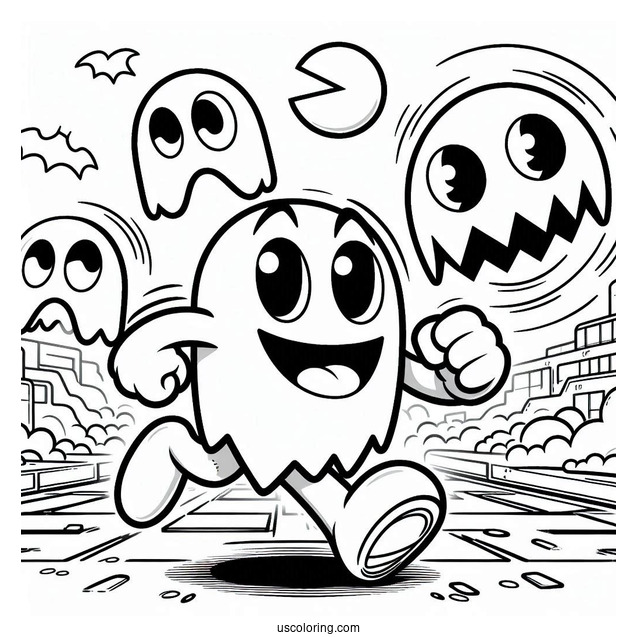 Blinky And Clyde Ghosts Chasing Pac-Man Coloring Page