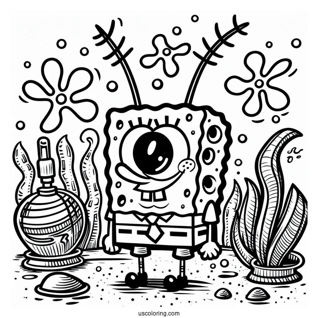 SpongeBob Coloring Page Of Detailed Karen Plankton