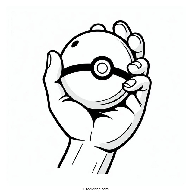 Easy Hand Holding Up Pokéball Coloring Page For Kids