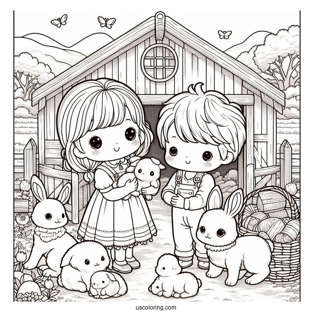 Precious Moments Coloring Page Of Girl And Boy With Farm Animals