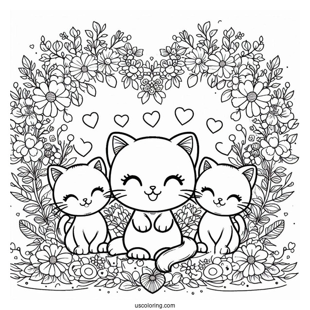 Cute Coloring Page Kittens Inside A Love Heart
