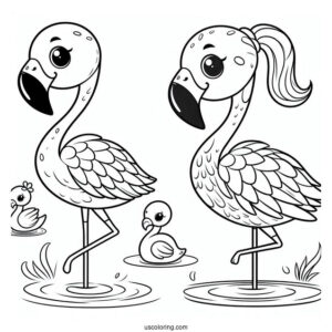 Easy Cartoon Flamingo To Color For Kids